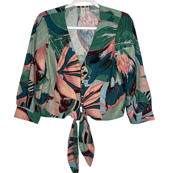 Joie Tropical Leaf Print Linen Crop Top Size XS - Picture 2 of 7